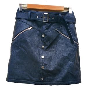 Asos Faux Leather Buckled Mini Skirt Black US 8